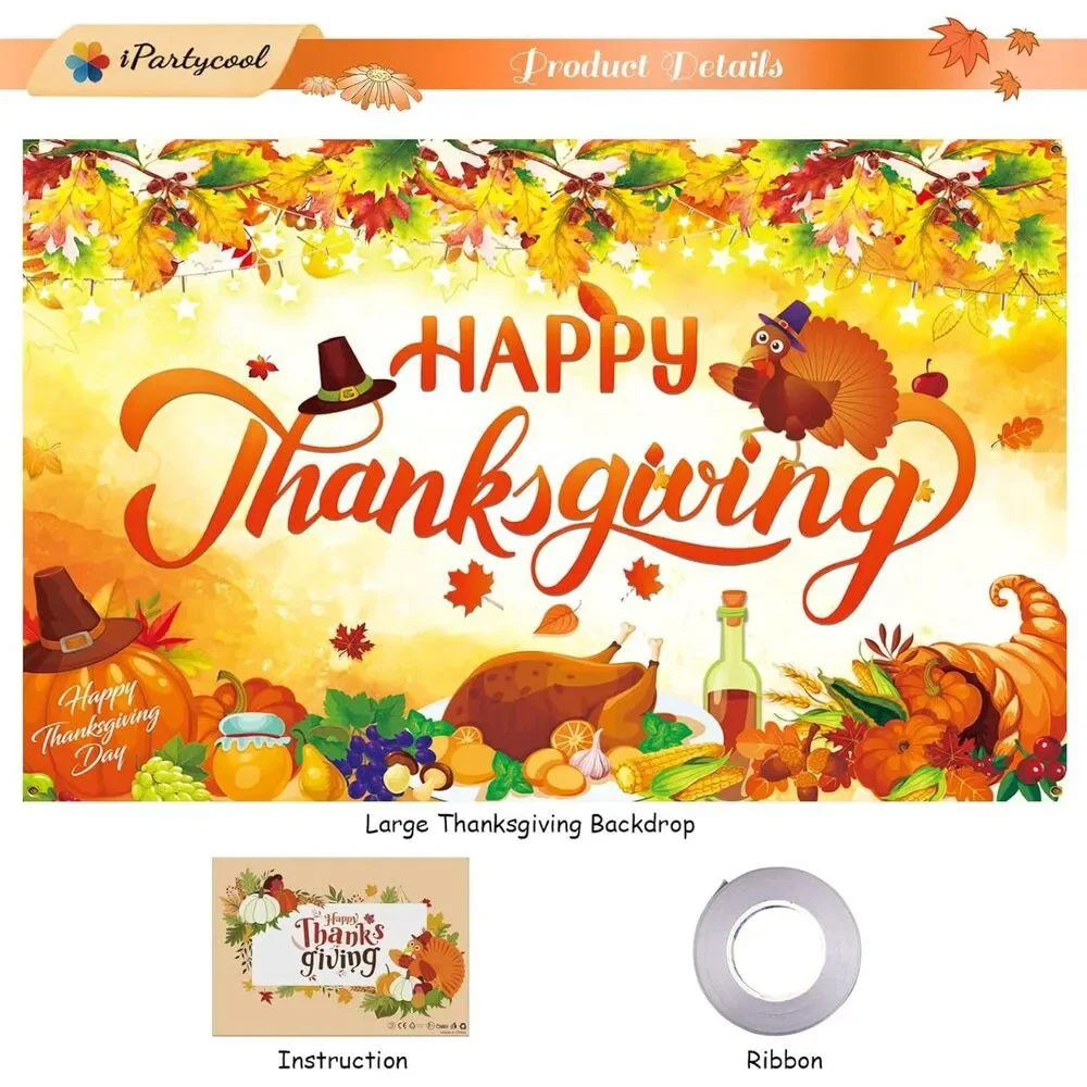 Premium Thanksgiving Backdrop Banner, Large 72x44in